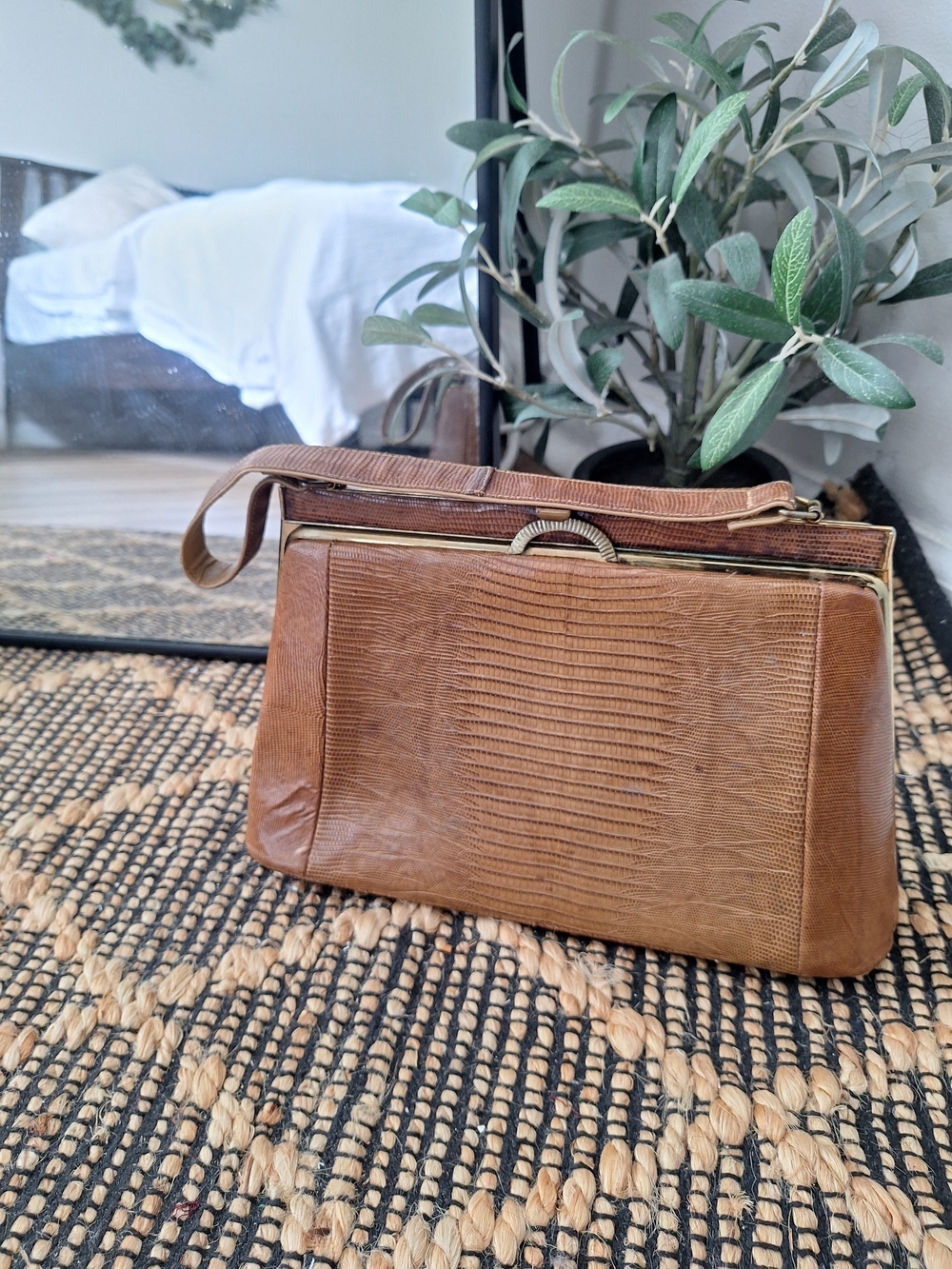 Brown Lizard-Textured Leather Like Shoulder Bag